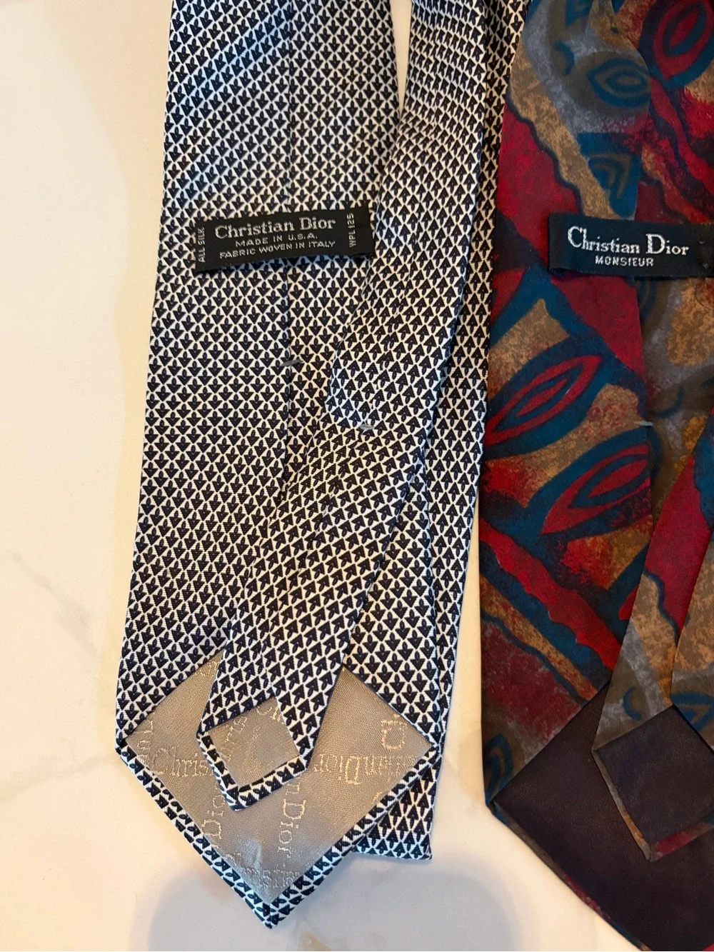 Dior Men's Multicolor Silk Tie with Red and Navy Accents